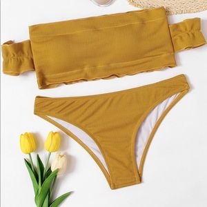 Yellow off the shoulder bikini